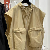 Ärmellose, lockere Jacke im Traveller-Stil mit Kapuze